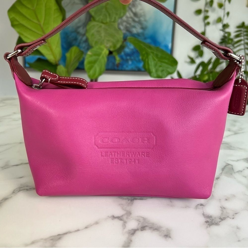 COACH Vintage Y2K EST. 1941 Leatherware Mini Shoulder Baguette Bag Pink Leather - Picture 2 of 12